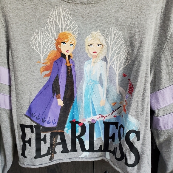 Disney Frozen ll Elsa Anna FEARLESS Lavender Gray Long Sleeve Tee T Top Size XL - Picture 2 of 8